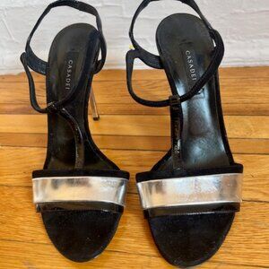 Casadei Black Suede and Silver Sandals Heel